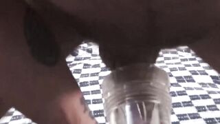 Stud Squishes Nuts In Fleshlight With Every Pump - Hot Guy Masturbates