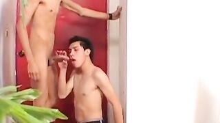 Three's A Charm! Skinny Twink Throat-Fucking Raw Anal Action With Rimjob & Facial