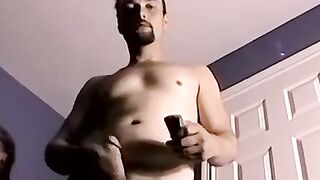 Glasses Geek Jerking Off On Leather Sofa - Solo Masturbation
