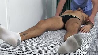 Muscle Hunk's Foot Job - Toe Suck & BlowJob with Hand-Play Finish