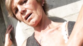 Grandma's Outdoor Sex Adventure - Old Lady Sucks barely legal Stud in Public