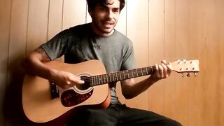 Solo Guitar Play & Hot barely legal Guy Jerking Off With Big Load