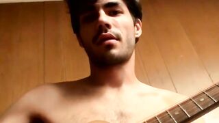 Solo Guitar Play & Hot barely legal Guy Jerking Off With Big Load