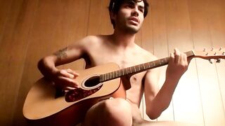 Solo Guitar Play & Hot barely legal Guy Jerking Off With Big Load