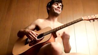 Solo Guitar Play & Hot barely legal Guy Jerking Off With Big Load