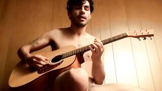 Solo Guitar Play & Hot barely legal Guy Jerking Off With Big Load