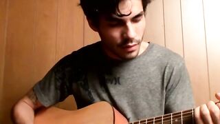 Solo Guitar Play & Hot barely legal Guy Jerking Off With Big Load