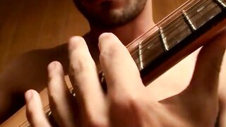 Solo Guitar Play & Hot barely legal Guy Jerking Off With Big Load