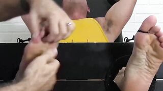 Hairiest Stud's Bound Feetsome with Master in Foot Fetish Bondage