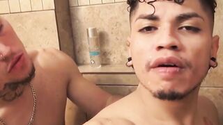 TylerSlater Fucks Angelo Salvador BareBack In Shower - Hot Gay Sex