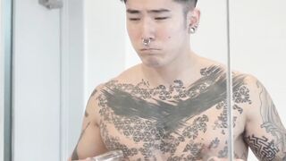 Tatted-Up JAV Babe Jerking Off And Teasing Nipple Play
