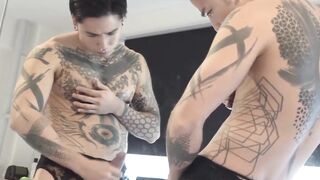 Tatted-Up JAV Babe Jerking Off And Teasing Nipple Play
