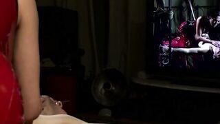 Bound & Fucked Hard - Latex-Clad Dominatrix Rides Submissive Man's Face