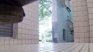 Public Peeping Tom Catches Asian Babe Peeing In Toilet