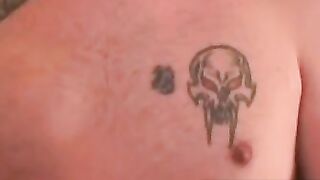 Ink-Splattered Middle Aged Guy Jerks Off On Plate