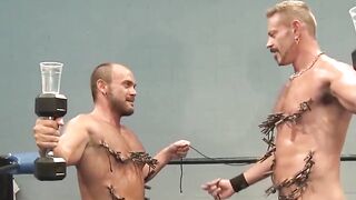 Tatted-Up Top Guys Share Kink With Clamp Play
