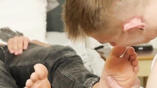 Twinks Sweaty Feet Worship - Foot Fanatic Cleaning Up His Buddy's Smelly Toe-Socks