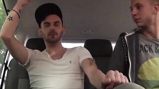 Homosexual Pick-Up Striptease & Anal Threesome In Car