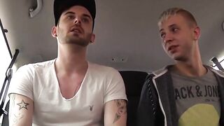 Homosexual Pick-Up Striptease & Anal Threesome In Car