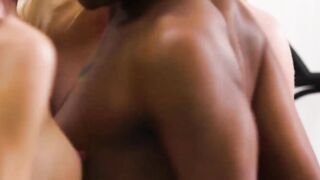 Interracial Lesbian Foursome Scene with Black Girls" or "Four-way Intergalactic Dykes", tagged as #lesbians, #interracial, #foursome, #pussylicking