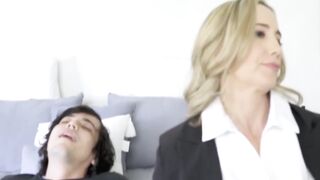Busty Step-mom Gives Son A Handjob And Blow Job In The Kitchen