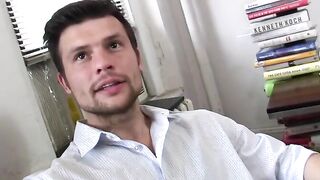 Sexy Brunette Babe Jerks Off Her Big White Dick - Erotic Solo Male Masturbation