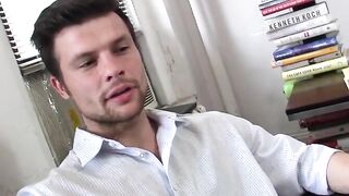 Sexy Brunette Babe Jerks Off Her Big White Dick - Erotic Solo Male Masturbation