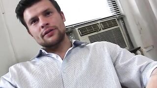Sexy Brunette Babe Jerks Off Her Big White Dick - Erotic Solo Male Masturbation