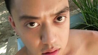 Asian Hunk Outdoor Masturbation - Solo Male Jacking Off in Public