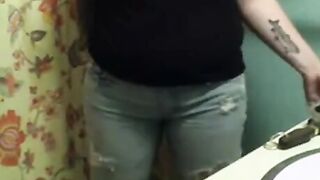 BBW Chubby Teen Facesitting & Peeing In Public Plaza
