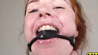 UK Sub Slut edgiest submissive slurps up huge cock in rough BDSM threesome