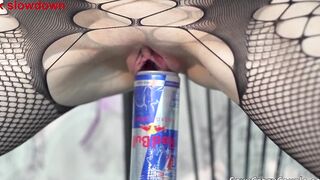 Tiffany has fun with a can of Pepsi and Red Bull