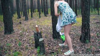 Tiffany walked into the woods, found a toy and screwed it
