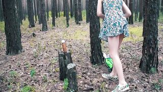 Tiffany walked into the woods, found a toy and screwed it