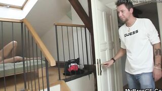 Vulgar dark haired women blows his eggs before fucking