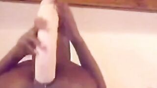 Black GF's Ebony Booty Rides A Massive Dildo For The First Time