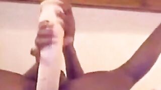 Black GF's Ebony Booty Rides A Massive Dildo For The First Time