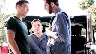 Outdoor Threesome - Three Ink-Shaded Jockstraps Fuck Bare