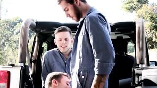 Outdoor Threesome - Three Ink-Shaded Jockstraps Fuck Bare