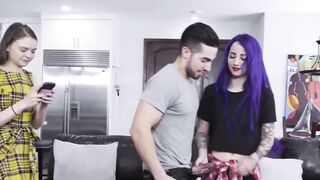 Ink-Splattered Step Sister Riding Brother's Hard Dick & Facial