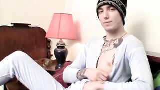 Hairy Bear's Uncut Dick Jerks Off And Shoots A Load On His Furry Chest