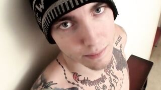 Hairy Bear's Uncut Dick Jerks Off And Shoots A Load On His Furry Chest