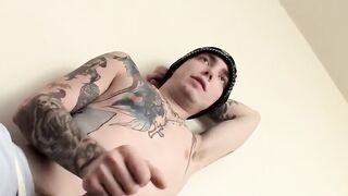 Hairy Bear's Uncut Dick Jerks Off And Shoots A Load On His Furry Chest