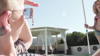 Transgender Pool Girl Anal Threesome with Huge Facial