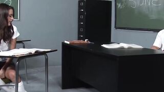 college girl Slut Erin Stone Fingers Her Bald Pussy in Classroom