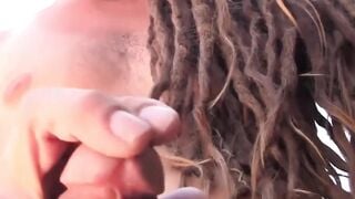 Black Thug Fingers Ass While Jerking Off For White Chick