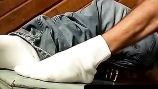 Twinks Foot Fetish - Close-up POV of barely legal Guy Jerking Off on His Feet