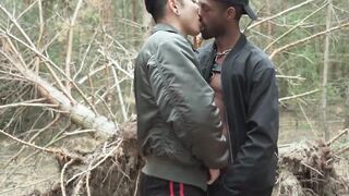 Black Stud Fist-Fucks Asian Hunk Outdoor Orgy