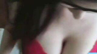 Nerd Girl webcam blow job - Geek girl licks her nerdy glasses before sucking cock