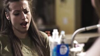 Hairy Bush Plumper Licks Her Apprentice's Pussy in Bathroom